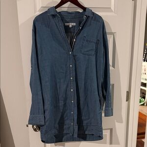 Southern Tide Blue Denim Jean Button-Down Dress pockets adjustable sleeves XL